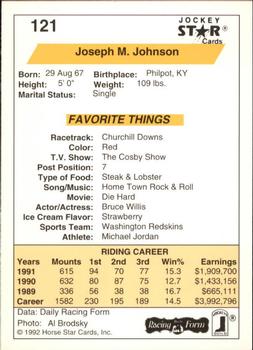 1992 Jockey Star #121 Joseph M. Johnson Back